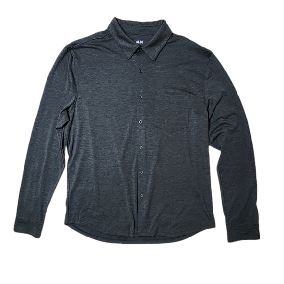 01. Algo Performance Button Air Light Moisture Wicking Shirt sz L dark grey - Picture 2 of 9